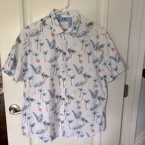 Denim & Flower Button Down Tropical Short Sleeve Shirt